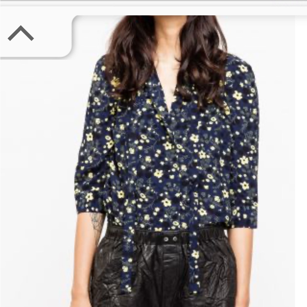 Zadig & Voltaire Blue Ruffled Tie Front Blouse